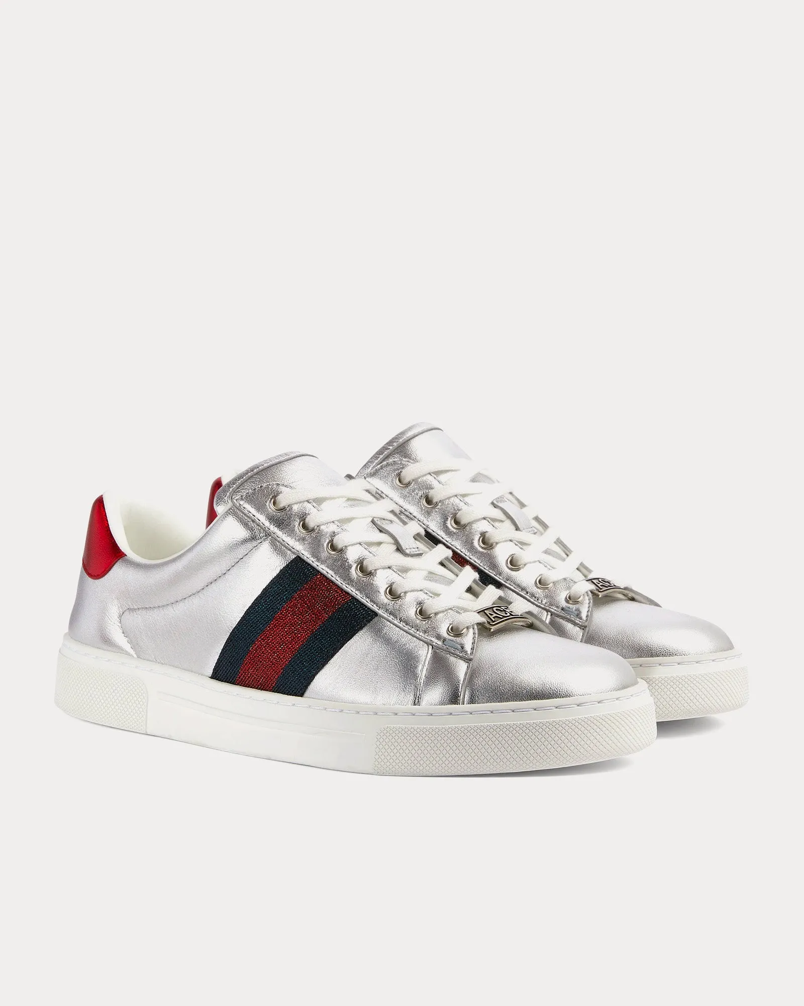 Ace Leather Metallic Silver Low Top Sneakers