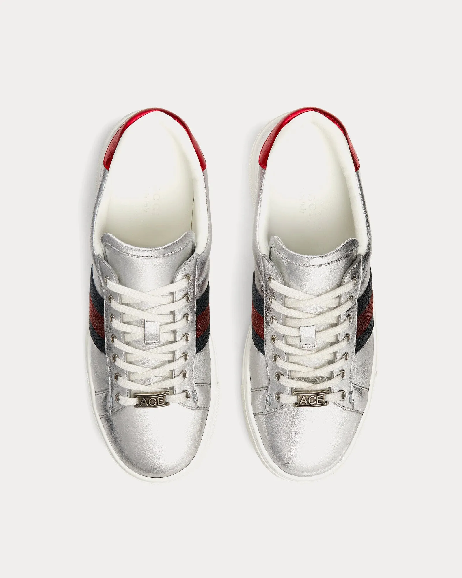 Ace Leather Metallic Silver Low Top Sneakers