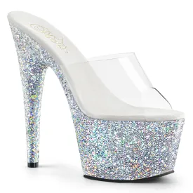 ADORE-701LG Pleaser Clear/Silver Multi Gltr Sexy Platform Shoes (Pole Dancing Heels)