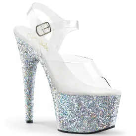ADORE-708LG Pleaser Clear/Silver Multi Glitter Sexy Platform Shoes (Pole Dancing Heels)