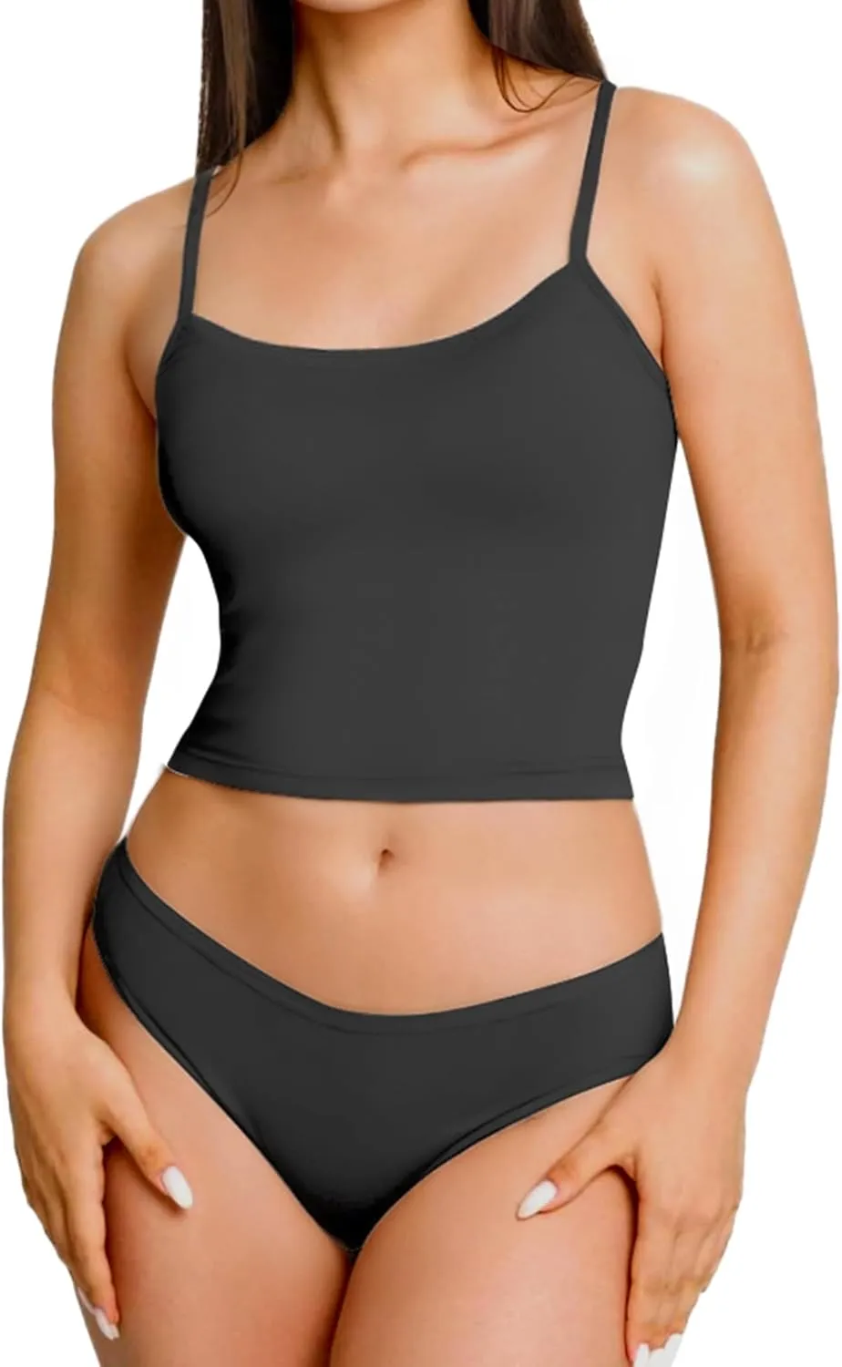AURUZA 2Pcs Crop Tops for Women, Spaghetti Strap Camisole Tank Top, Basic Solid Going Out Top Sleeveless Shirt Summer Clothes