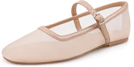 BCTEX COLL Mesh Ballet Flats Mary-Jane Ballerina Flats Square Toe Dressy Casual Shoes with Buckle Strap
