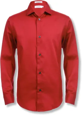 Calvin Klein Boys' Long Sleeve Sateen Dress Shirt, Button-Down Style with Cuffs & Shirttail Hem