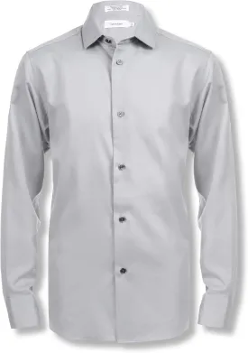 Calvin Klein Boys' Long Sleeve Sateen Dress Shirt, Button-Down Style with Cuffs & Shirttail Hem