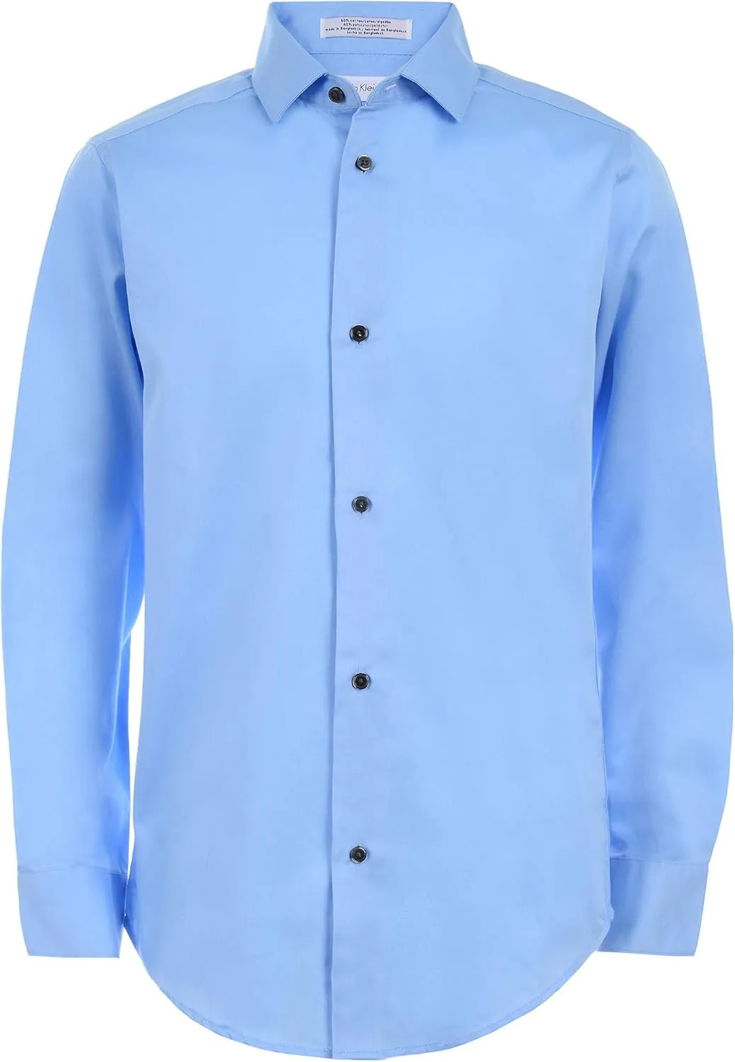 Calvin Klein Boys' Long Sleeve Sateen Dress Shirt, Button-Down Style with Cuffs & Shirttail Hem