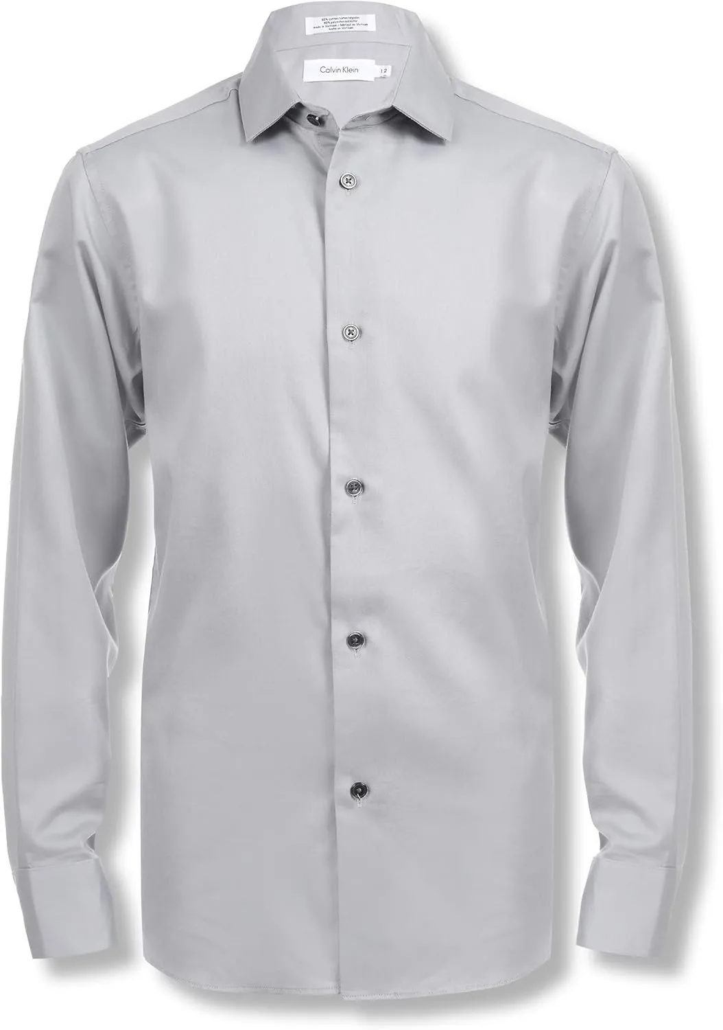 Calvin Klein Boys' Long Sleeve Sateen Dress Shirt, Button-Down Style with Cuffs & Shirttail Hem