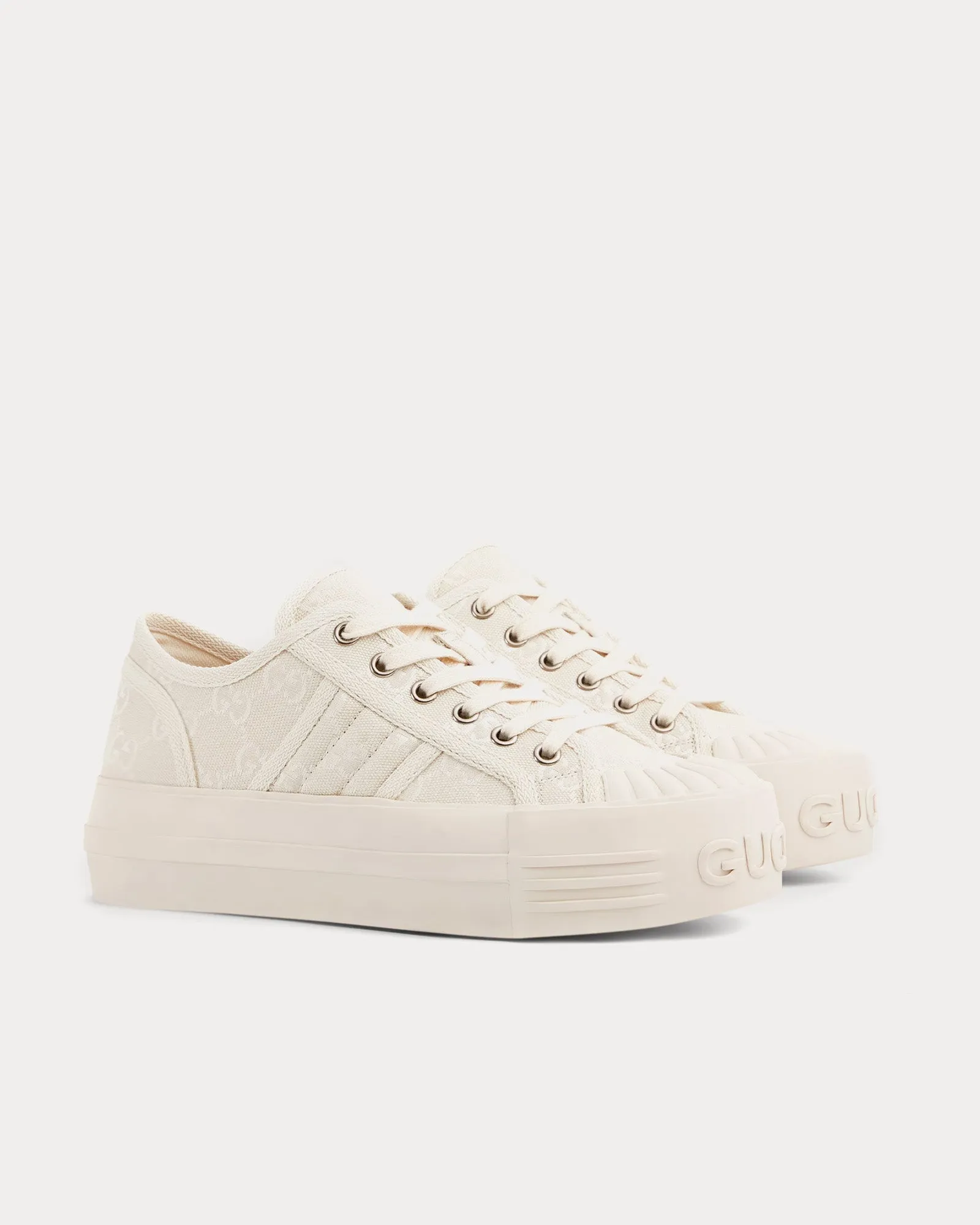 Chunky GG Canvas White Low Top Sneakers