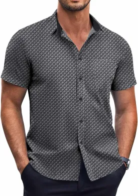 COOFANDY Mens Short Sleeve Button Down Shirts Wrinkle Free Dress Shirts Casual Polka Dot Print Shirt with Pocket