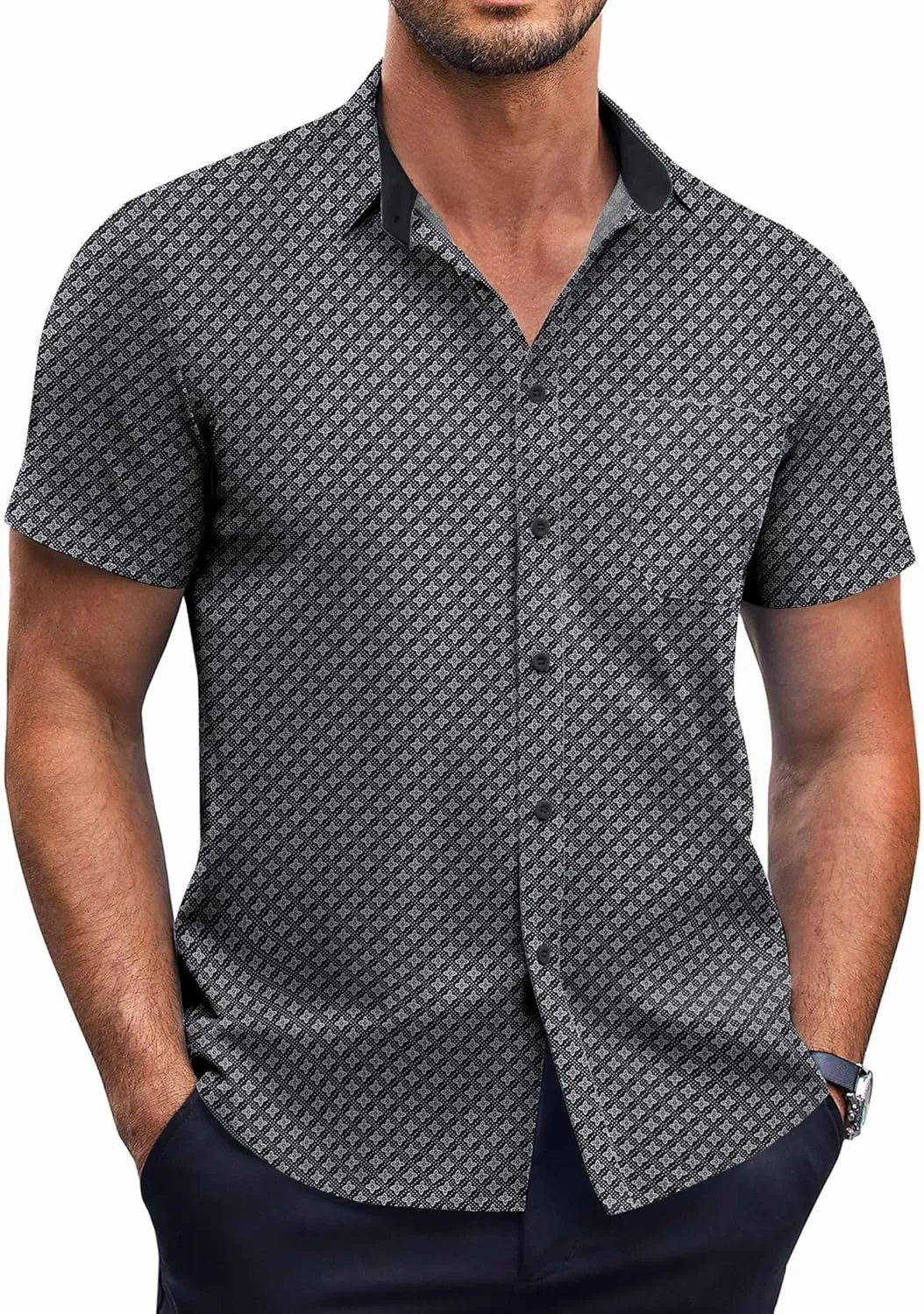 COOFANDY Mens Short Sleeve Button Down Shirts Wrinkle Free Dress Shirts Casual Polka Dot Print Shirt with Pocket