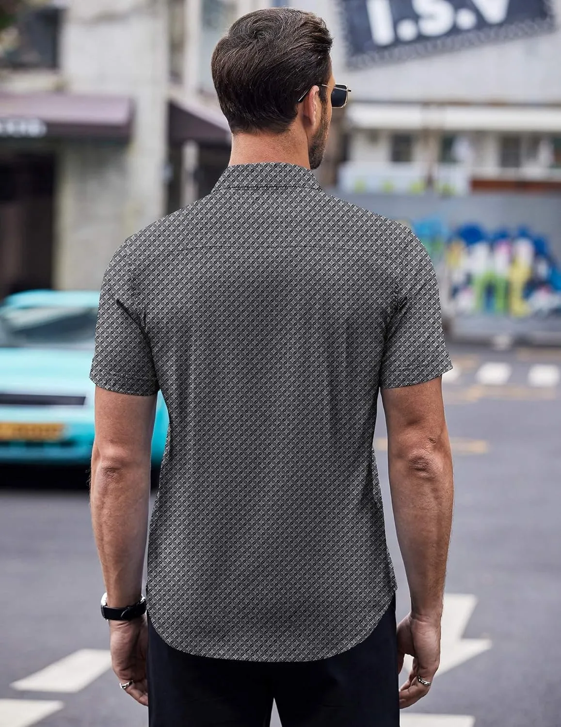 COOFANDY Mens Short Sleeve Button Down Shirts Wrinkle Free Dress Shirts Casual Polka Dot Print Shirt with Pocket