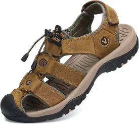 FLARUT Men's Sport Sandals Outdoor Hiking Sandals Closed Toe Leather Athletic Lightweight Trail Walking Casual Sandals Water Shoes