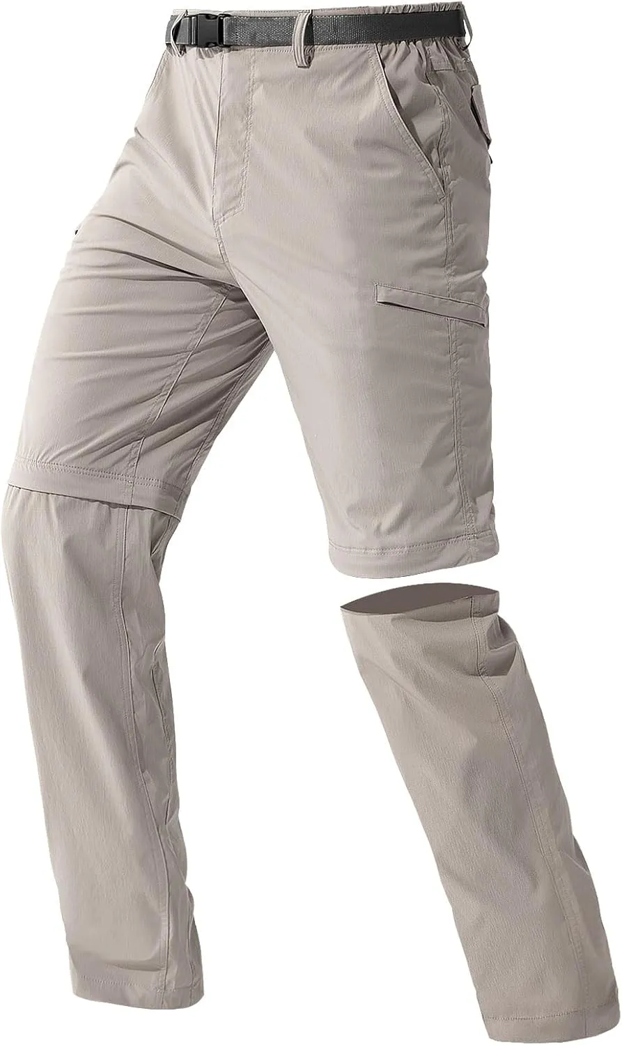FREE SOLDIER Men's Outdoor Convertible Hiking Pants with Belt Lightweight Quick Dry Tactical Cargo Pants Nylon Spandex