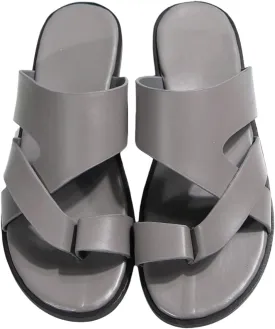 GORGLITTER Men's Beach Leather Sandals 2025 Slide Footwear Round Flip Flops Pu Slip On Slippers