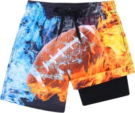 Idgreatim 5-16T Boys Swim Trunks with Compression Liner Summer Beach Quick Dry Swimsuit Bathing Suit