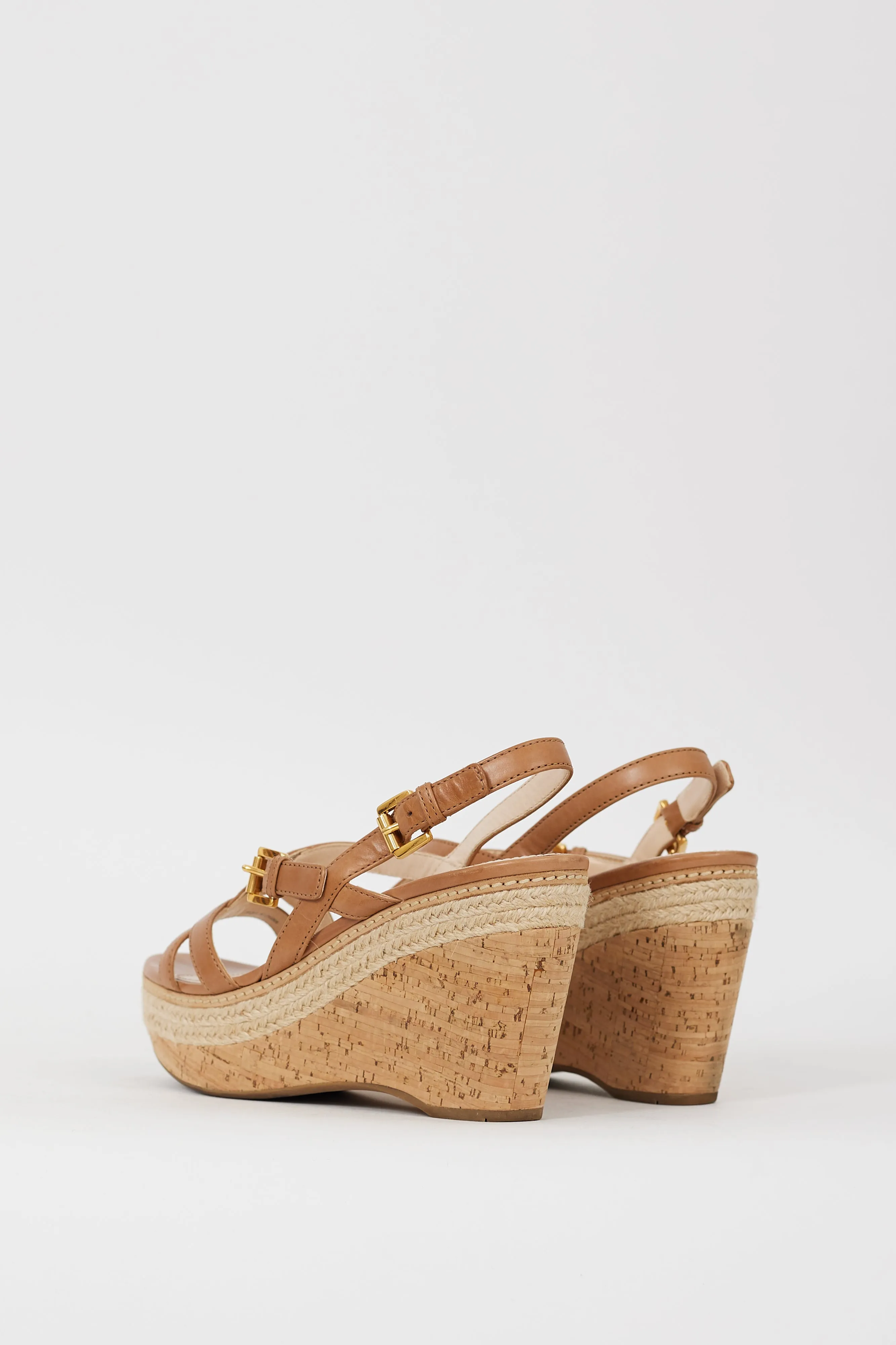 Sport Brown Leather & Cork Wedge Sandal